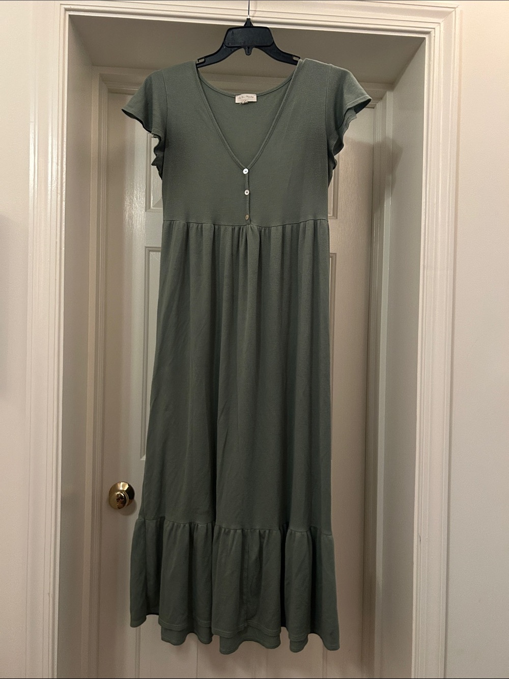 See You Monday Sage Green Maxi Dress with Ruffle Hem